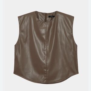 Deluc Vegan leather sleeveless top with round neckline taupe size M NWT